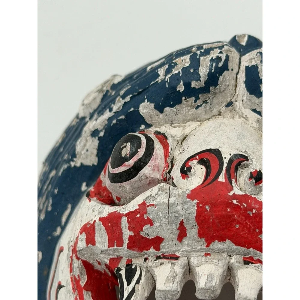 Vintage Hand Carved Wood Asian Dance Drama Mask Folk Art Painted Wall Mask 6